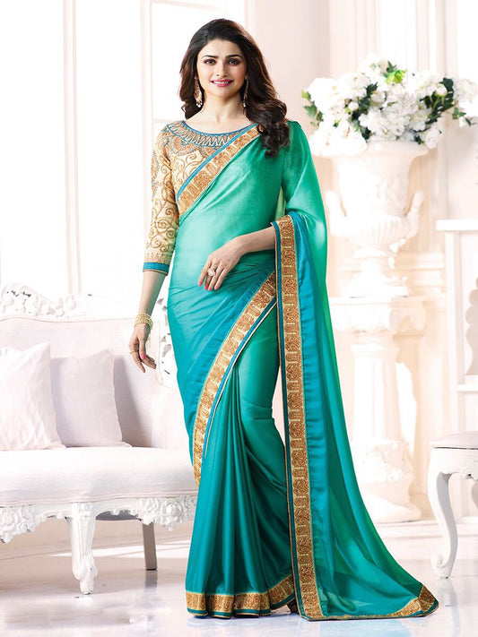 Turquoise Blue Double Shaded Georgette Saree-SRE-1122