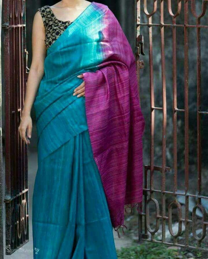 Turquoise Blue with Pink Pallu Linen Saree-LNSRE-020