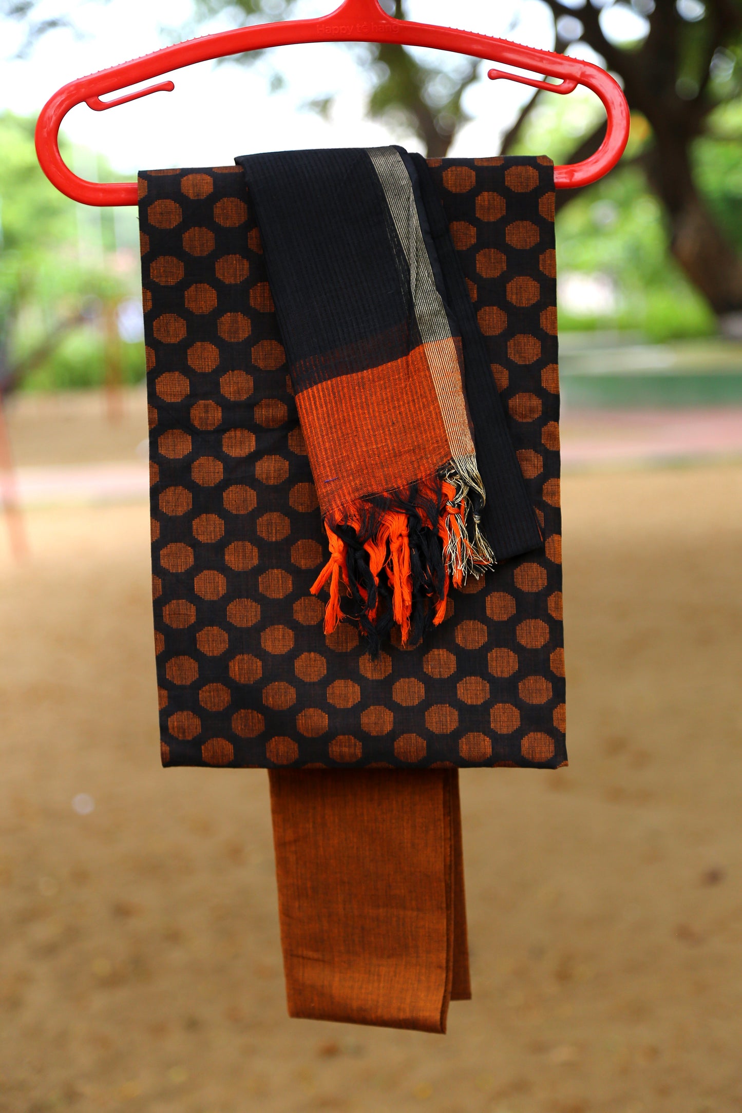 Cinnamon and Spice Unstitched Handloom Cotton Dress Material-HCDM005 Orange brown colour lightweight