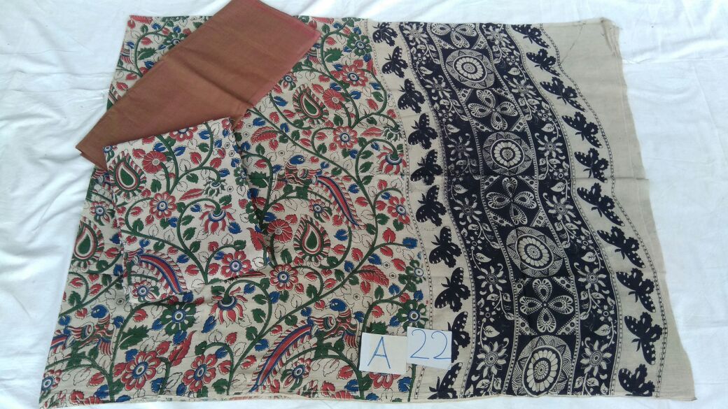 UTraditional Trend Unstitched Kalamkari Dress Material-003 brown coloured dailywear material