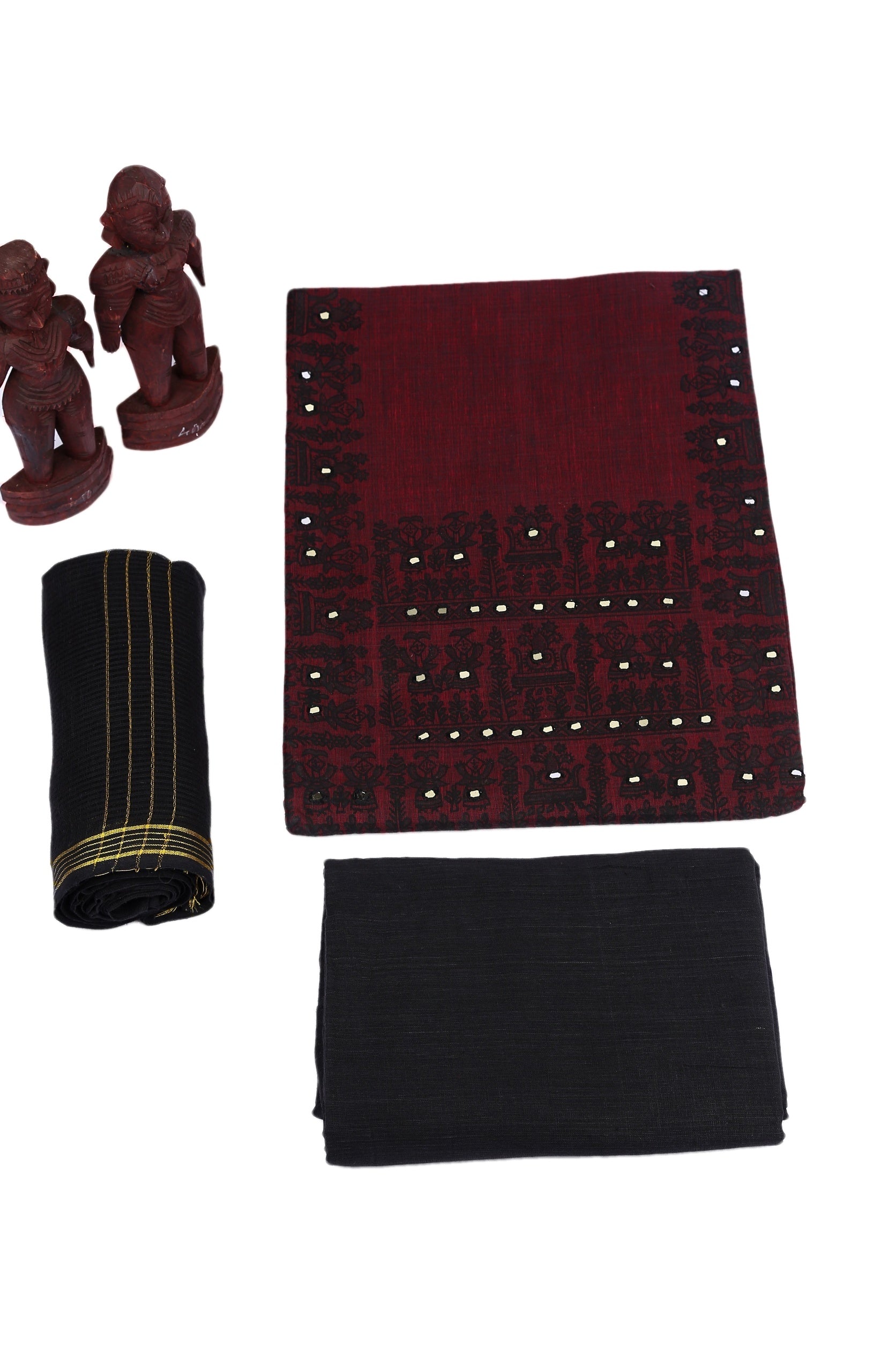 Burgundy Beauty Unstitched Madhubani Cotton Dress Material-MCDM002 Dark maroon coloured regularwear