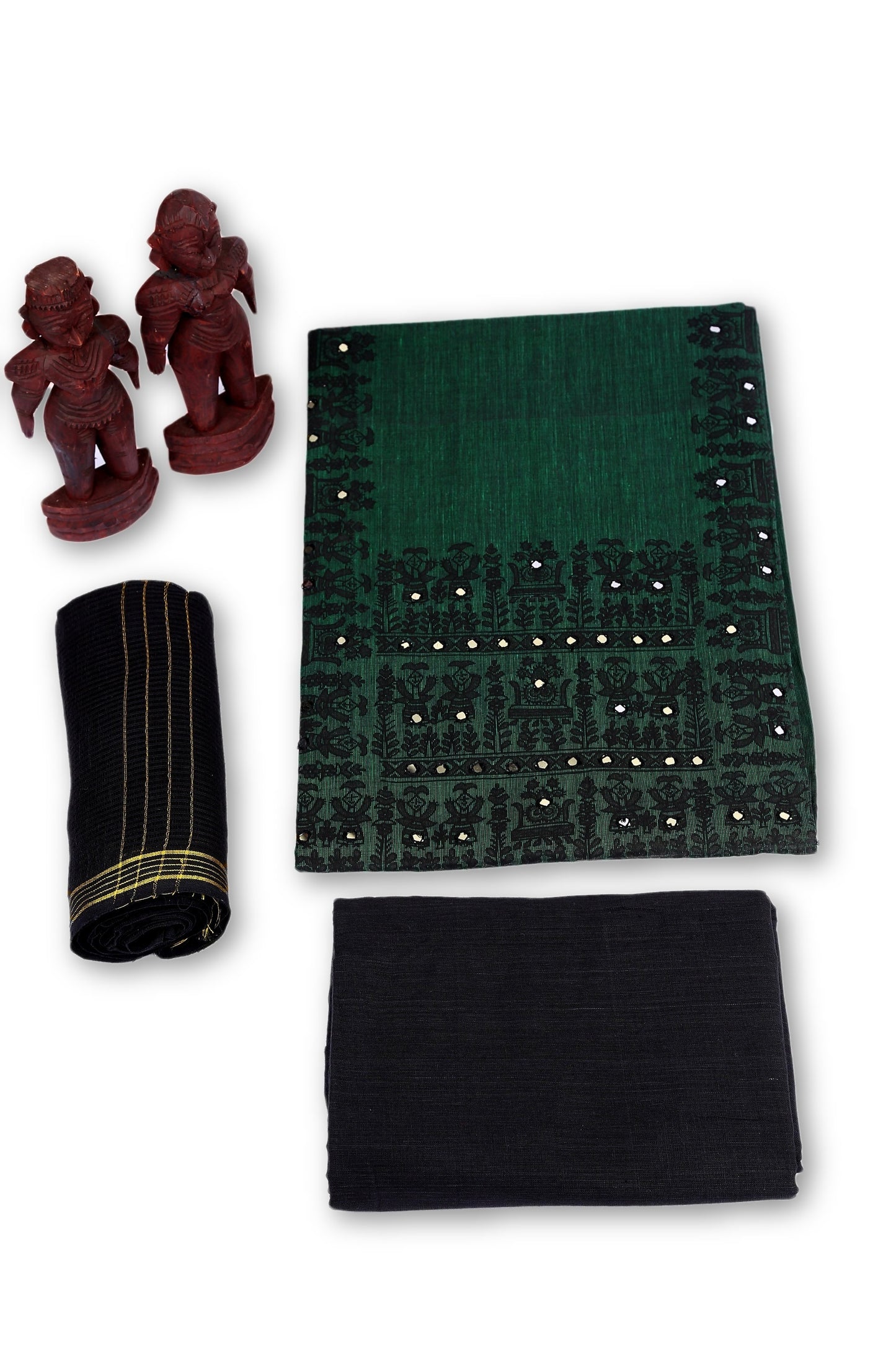 Jovial Juniper Unstitched Madhubani Cotton Dress Material-MCDM003 Green and black combo salwar suit 