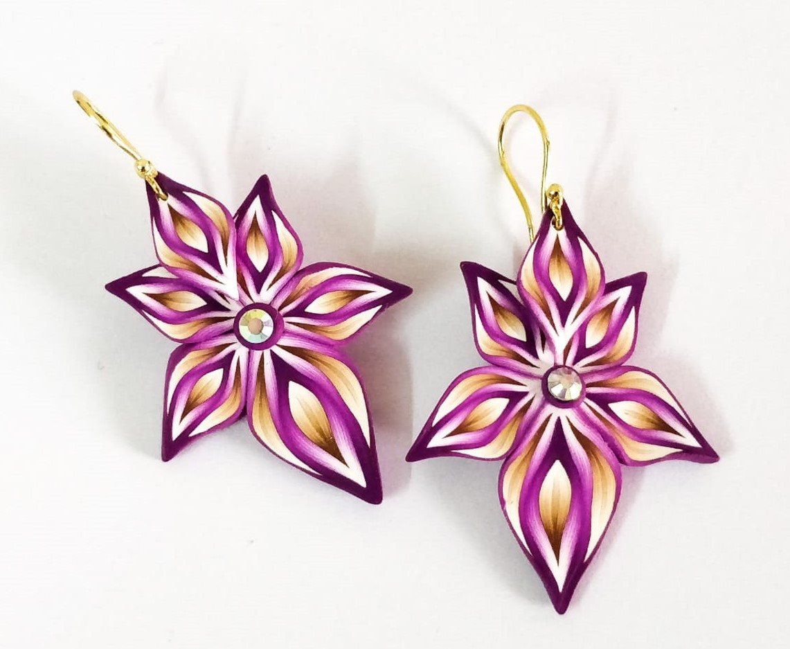 Violet Floral Polymer Clay Earrings