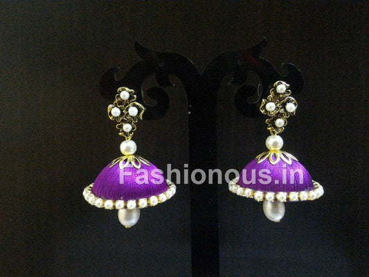 Violet stone Studded Silk Thread Jhumkas