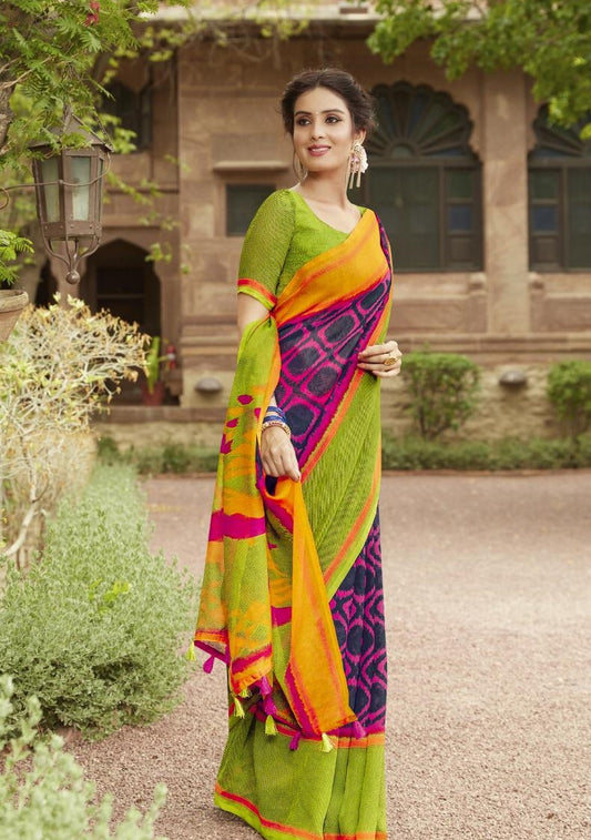 Violet with Green Border Jute Saree- JS008