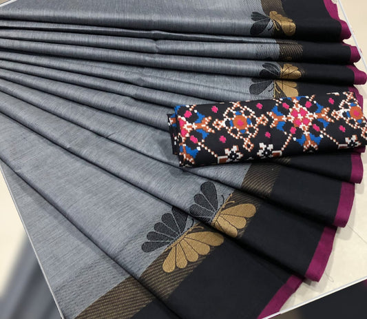Butterfly Grey  Chettinad Cotton Saree