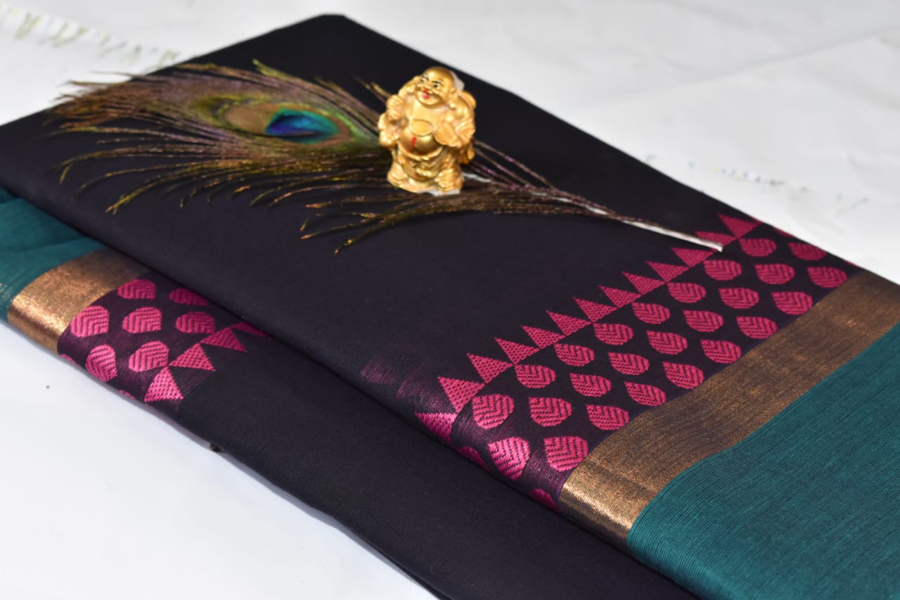 Chettinad Cotton Saree without Blouse-Black