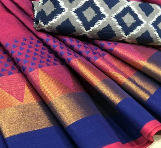 Grace in geometry – Sophisticated Magenta Saree with Temple Border- CS108