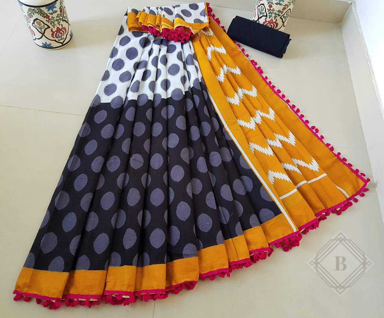 Alluring Multicoloured Cotton Saree-TCS015