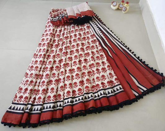 Brick Red Cotton Saree with Black Border-TCS022