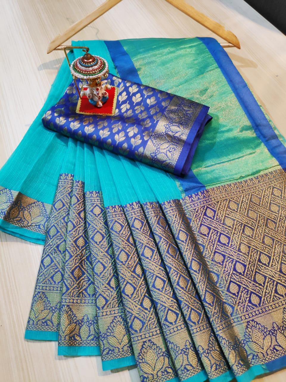 Kotta Jacquard Cotton Rich Pallu Zari Weaving Saree(Greenish Blue)