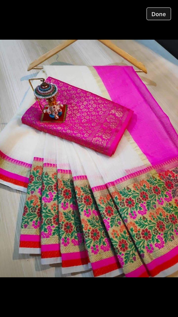 Kotta Jacquard Cotton Rich Pallu Zari Weaving Saree(Pink)