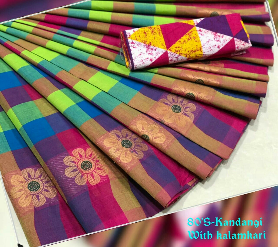 Multicolour Chettinad Cotton Saree without Blouse