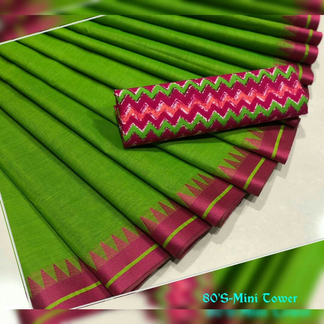 Green Chettinad Cotton Saree with Kalamkari Blouse