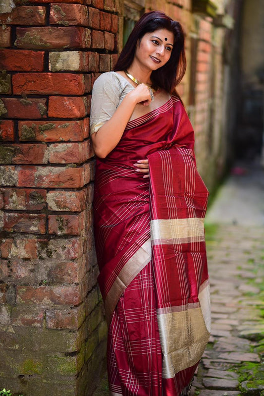 Majestic Maroon Raw Silk Saree