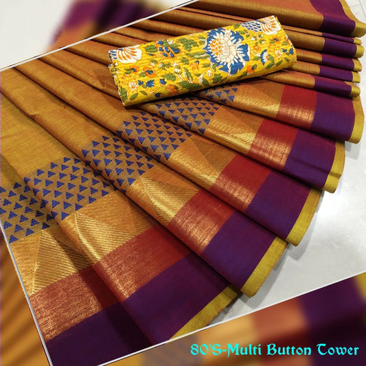 Mustard Cotton Saree