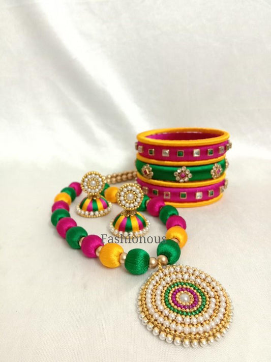 Tricolour Silk Thread Jewelry Set