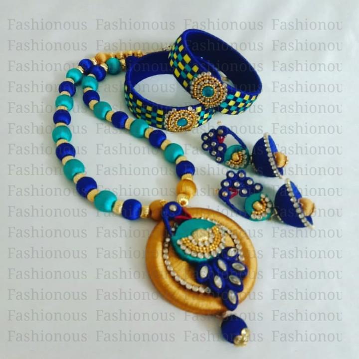 Sky Blue and Navy Blue Silk Thread Jewelry Set