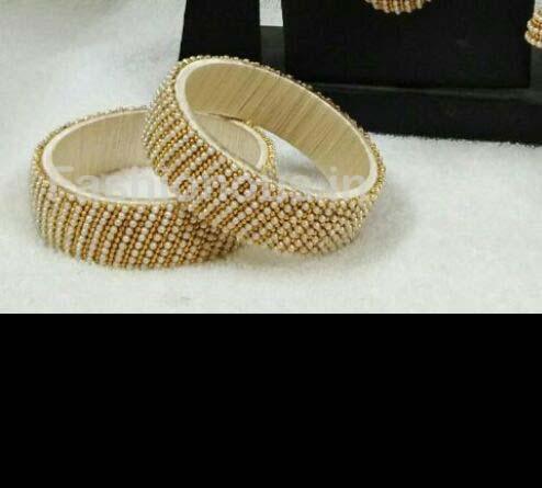 White Beaded Silk Thread Bangle Pair-STJSW-018