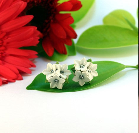 White Floral Polymer Clay Studs