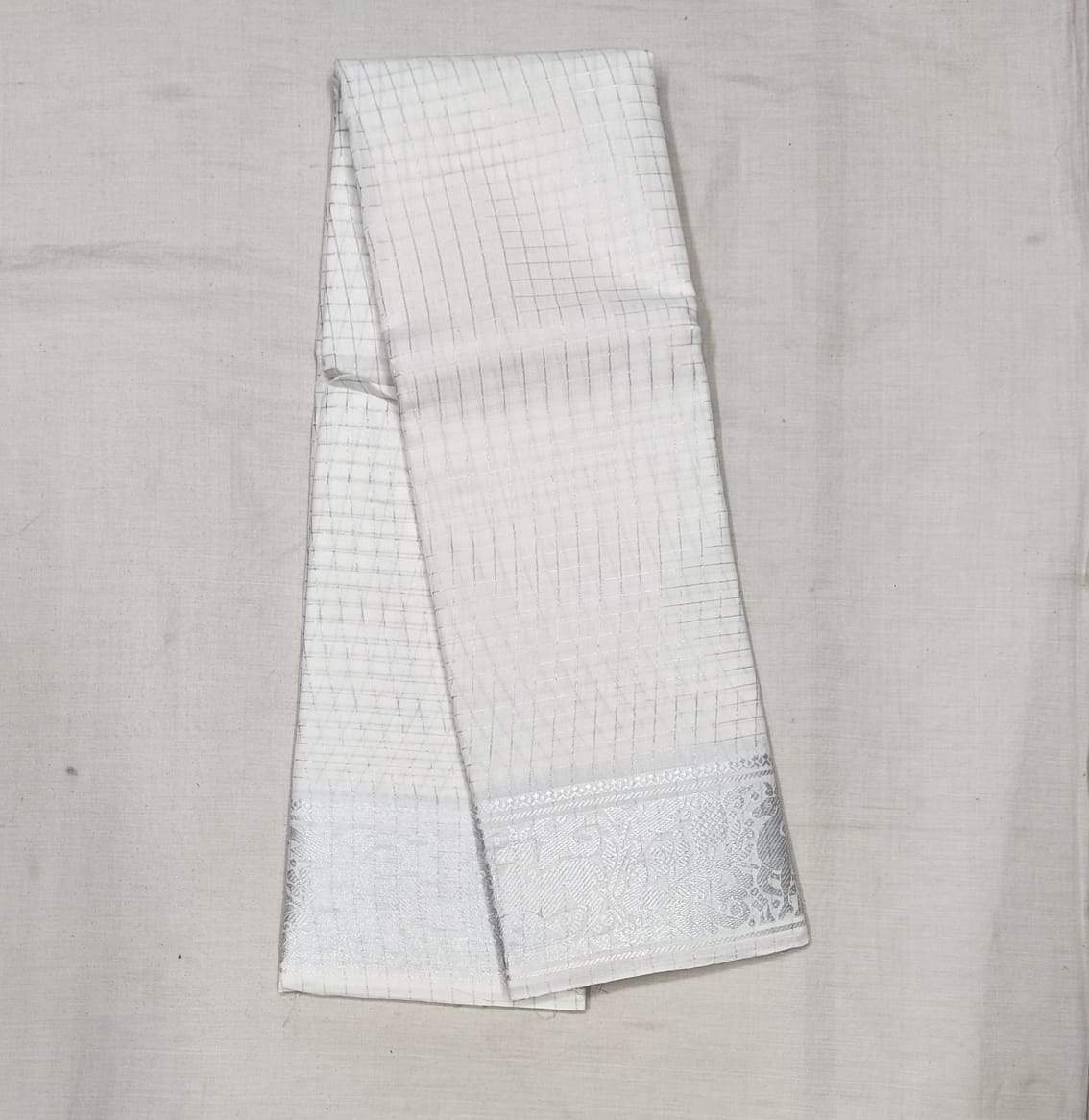 White Madurai Sungudi Saree with Silver Zari Border