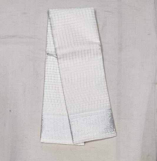 White Madurai Sungudi Saree with Silver Zari Border
