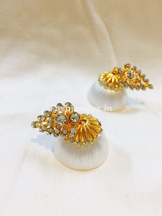 White Stone Studded Leaf Silk Thread Jhumkas-STJH-030