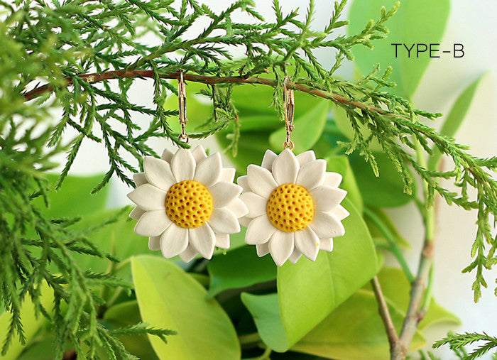 White Sunflower Polymer Clay Earrings