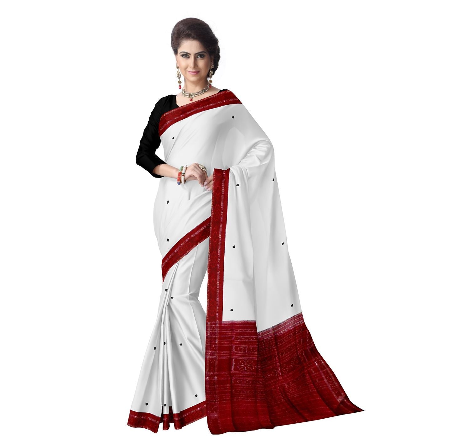 White With Red Border Handloom Cotton Saree-OSS7517