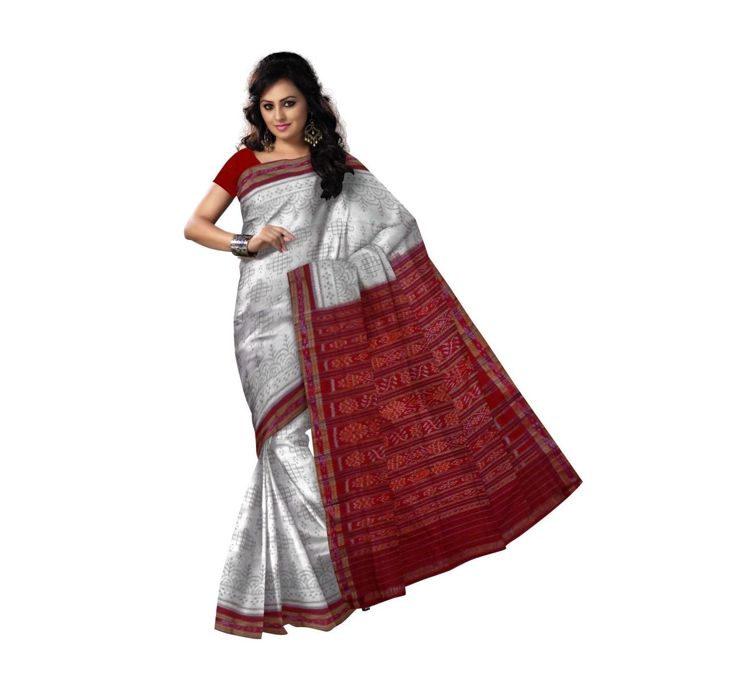 White With Red Pallu Handloom Cotton Sraee-OSS9034