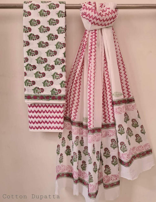 White and Babypink Cotton Salwar Material