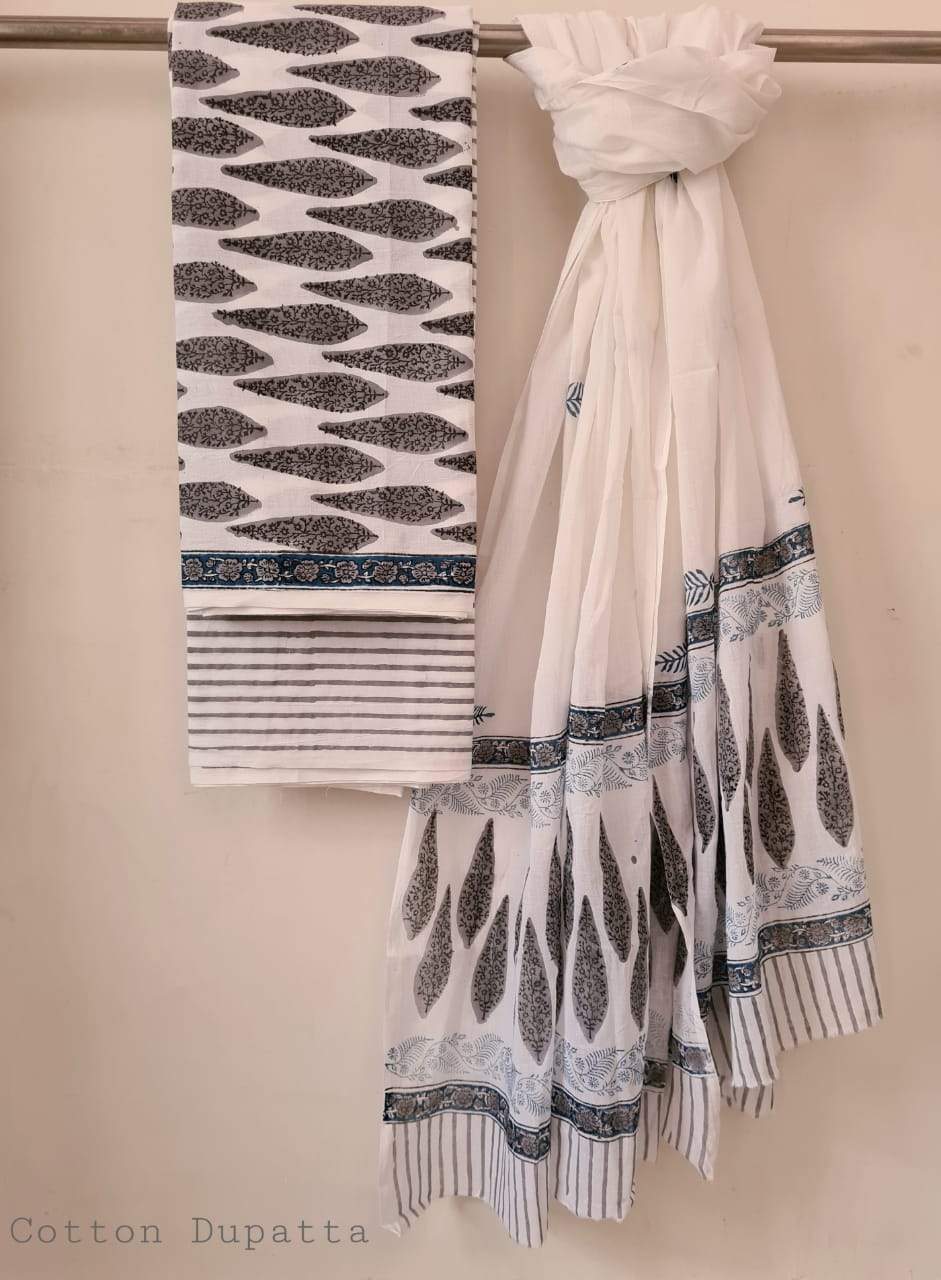 White with Black Cotton Salwar Material