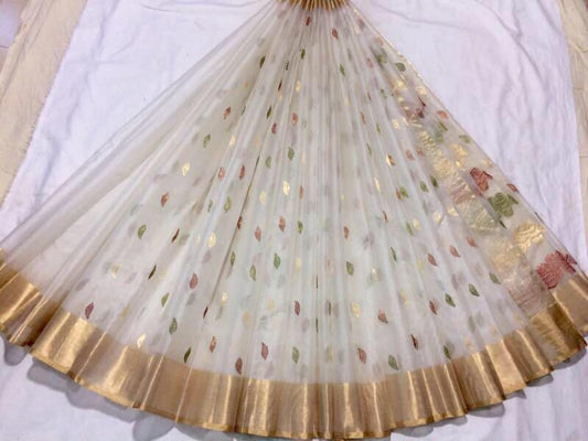 White with Golden Zari Border Chanderi Silk Saree-CHANSRE-013