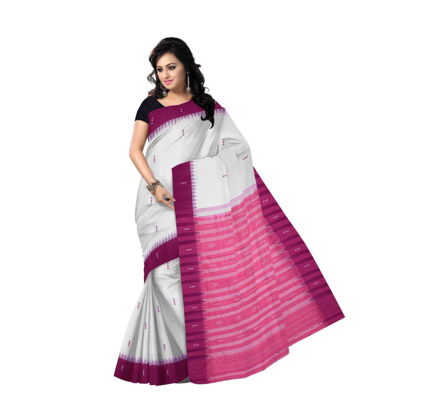 White with Pink Pallu Handloom Cotton Saree-OSS288