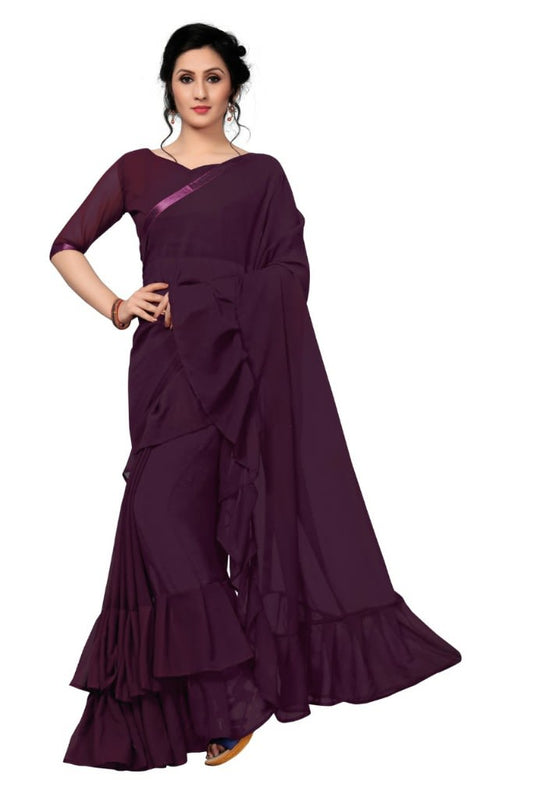 Wine Shaded Ruffle Saree-RS007