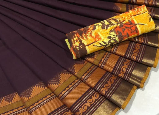 Metal Brown Pure Cotton with Yellow Kalamkari blouse CPC 011