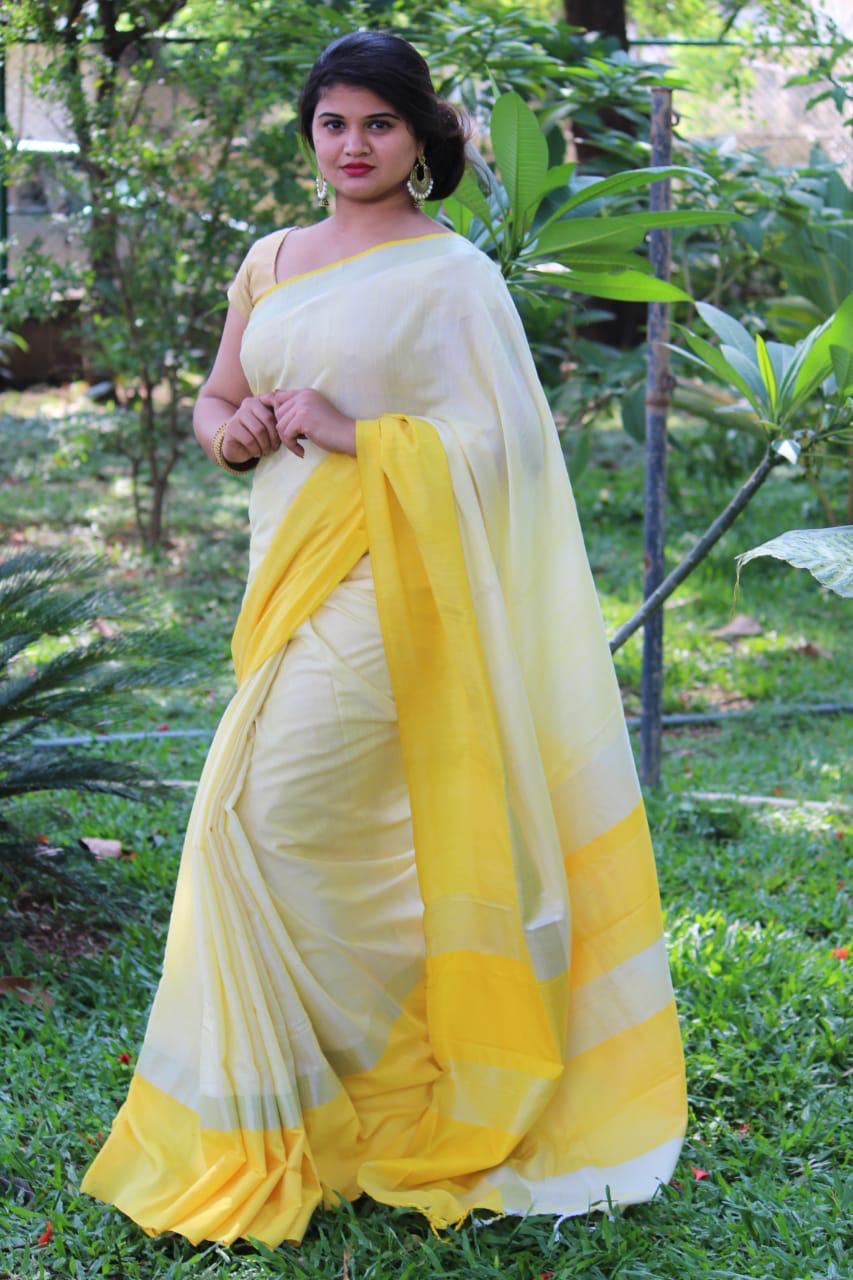 Sunshine Yellow Linen Saree (Blend)-LN303
