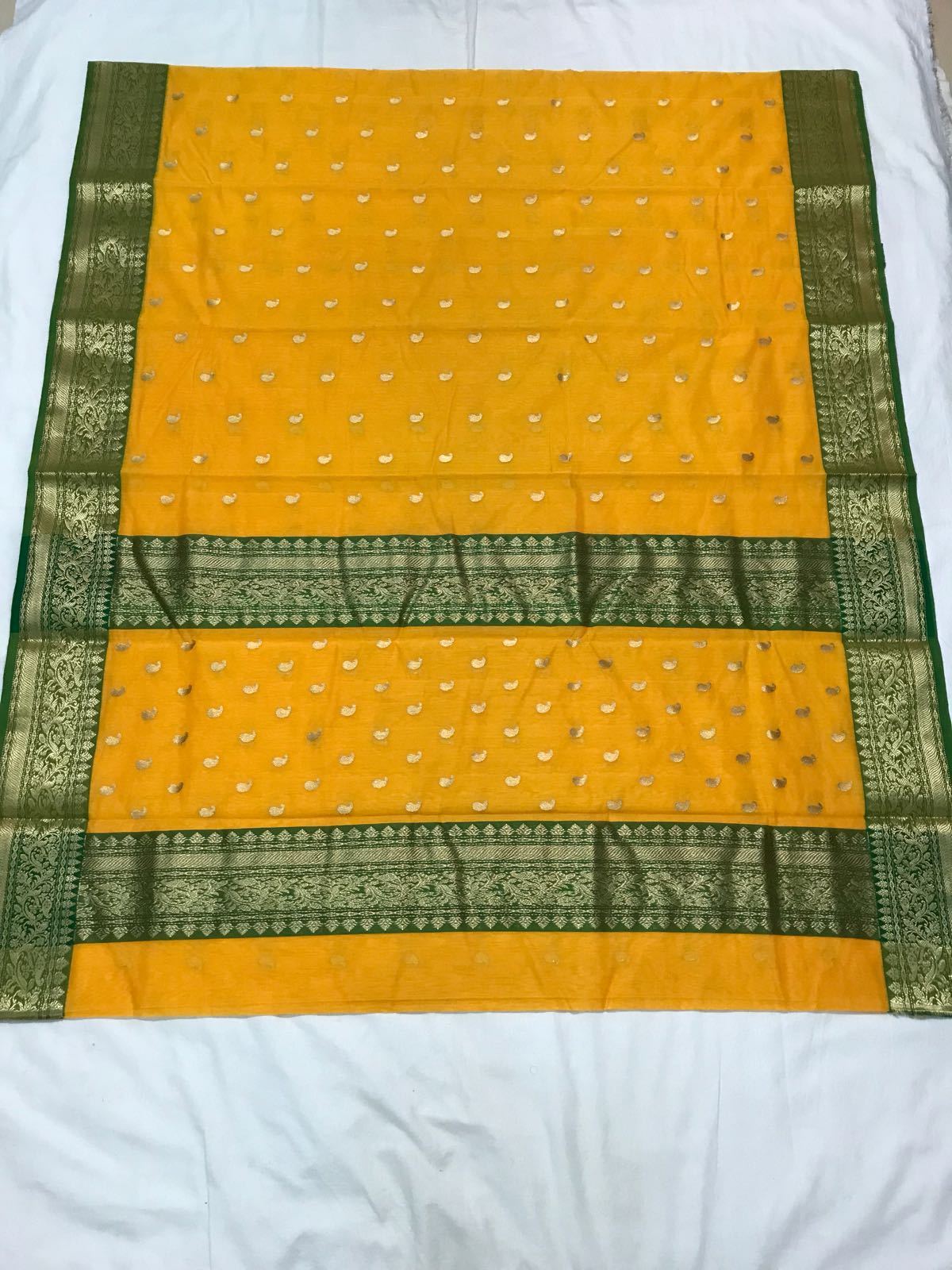 Yellow Mango Designed Green Zari Border Chanderi Silk Saree-CHANSRE-032