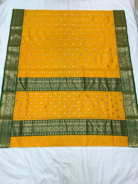 Yellow Mango Designed Green Zari Border Chanderi Silk Saree-CHANSRE-032