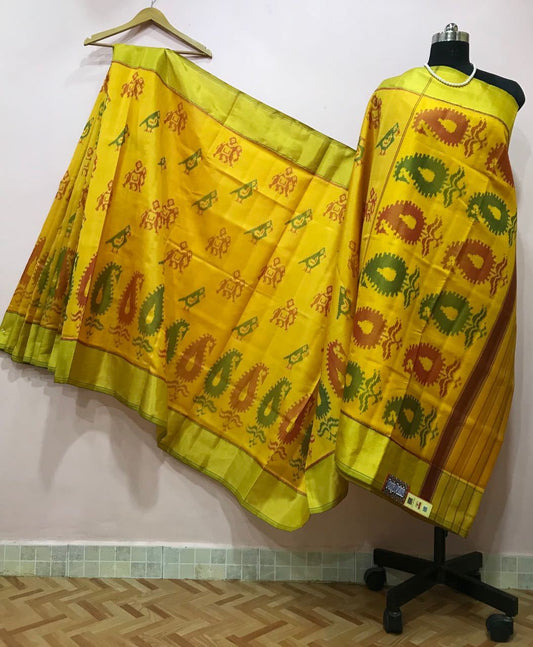 Yellow Mango Designed with Golden Border Patola Silk Saree-PPSRE-007