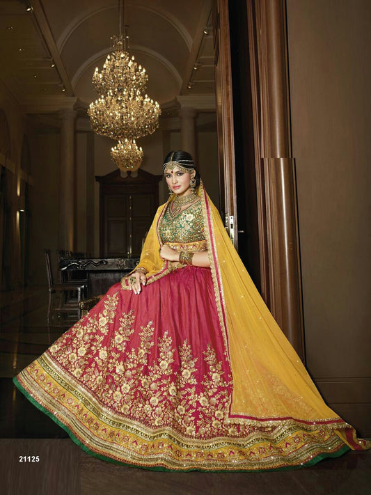 Yellow & Pink with Golden Embroidered Bridal Lehenga