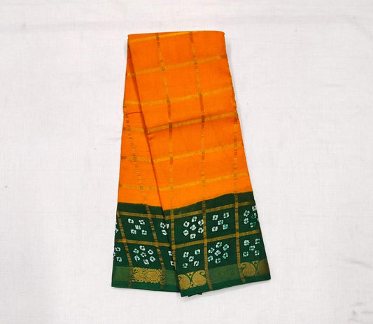 Yellow Sungudi with Bandhani Print Border