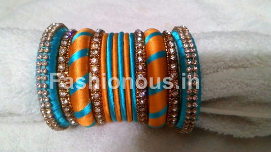 Yellow and Blue Silk Thread Bangles