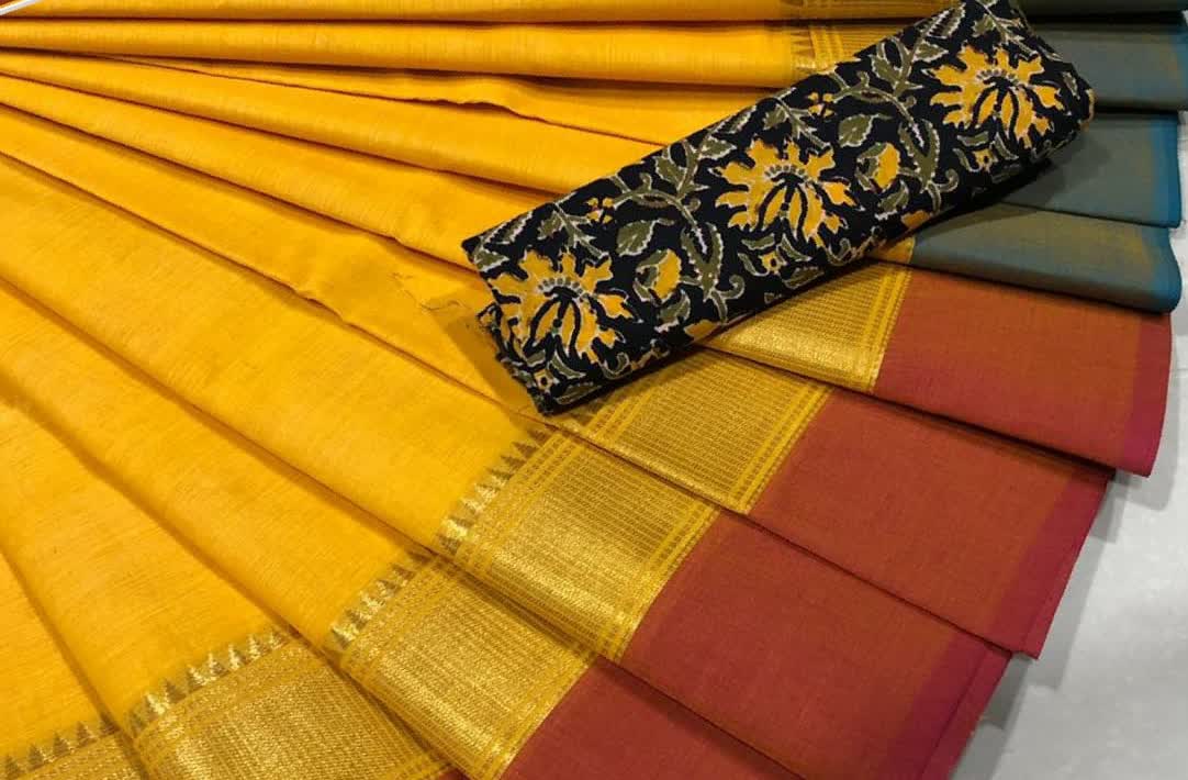 Yellow and Maroon  Pure Cotton Saree CPC 006