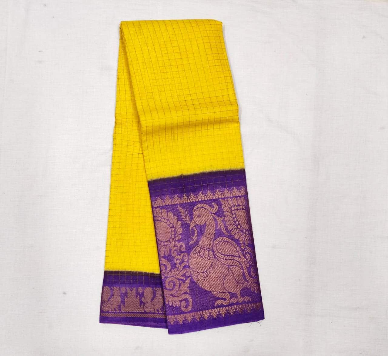 Yellow with Purple Madurai Sungudi Saree with Large Border