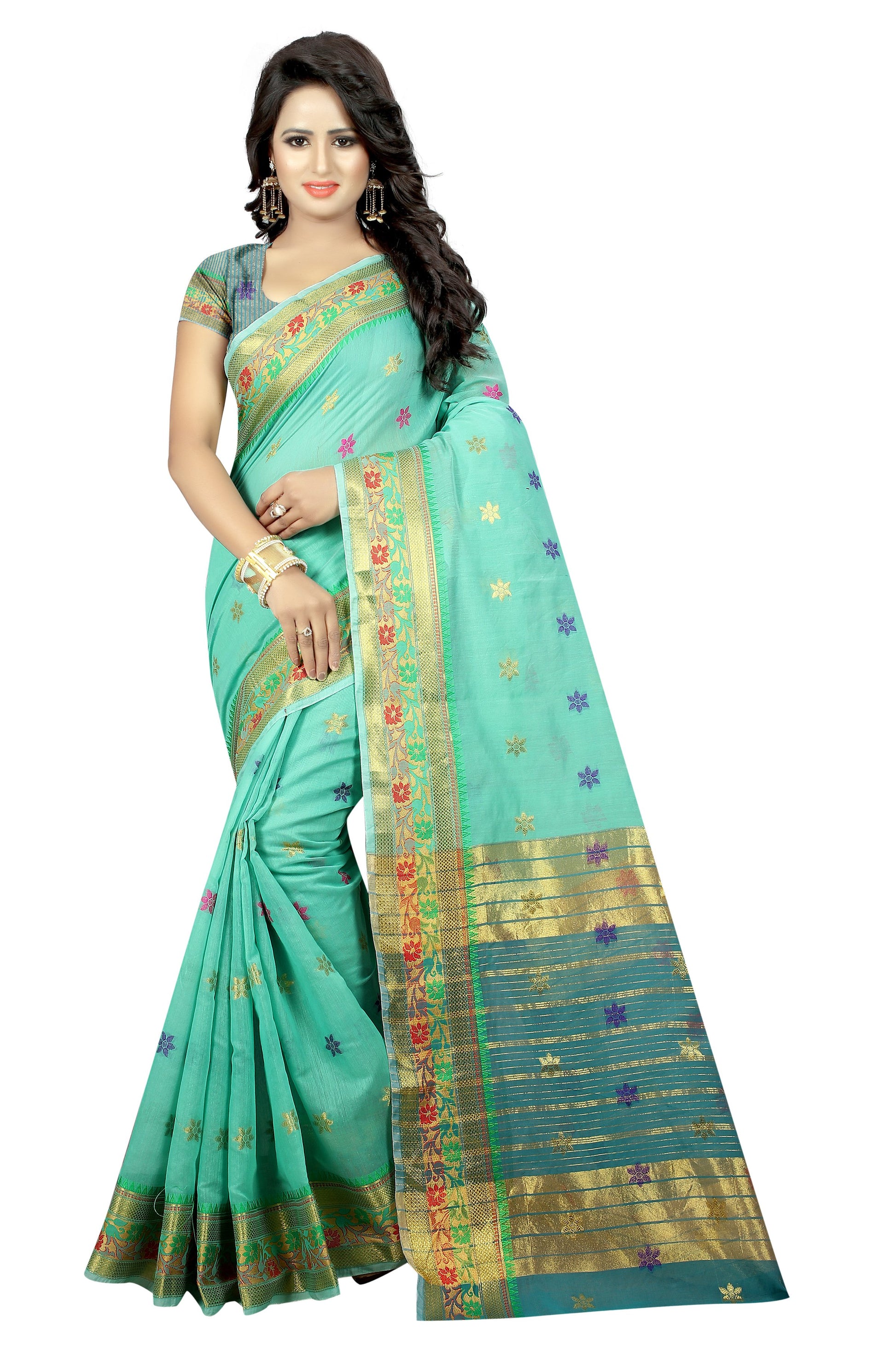 Zalak Light Green Banarasi Jacquard Silk Saree-SRP-JS-16 light green coloured saree with golden work