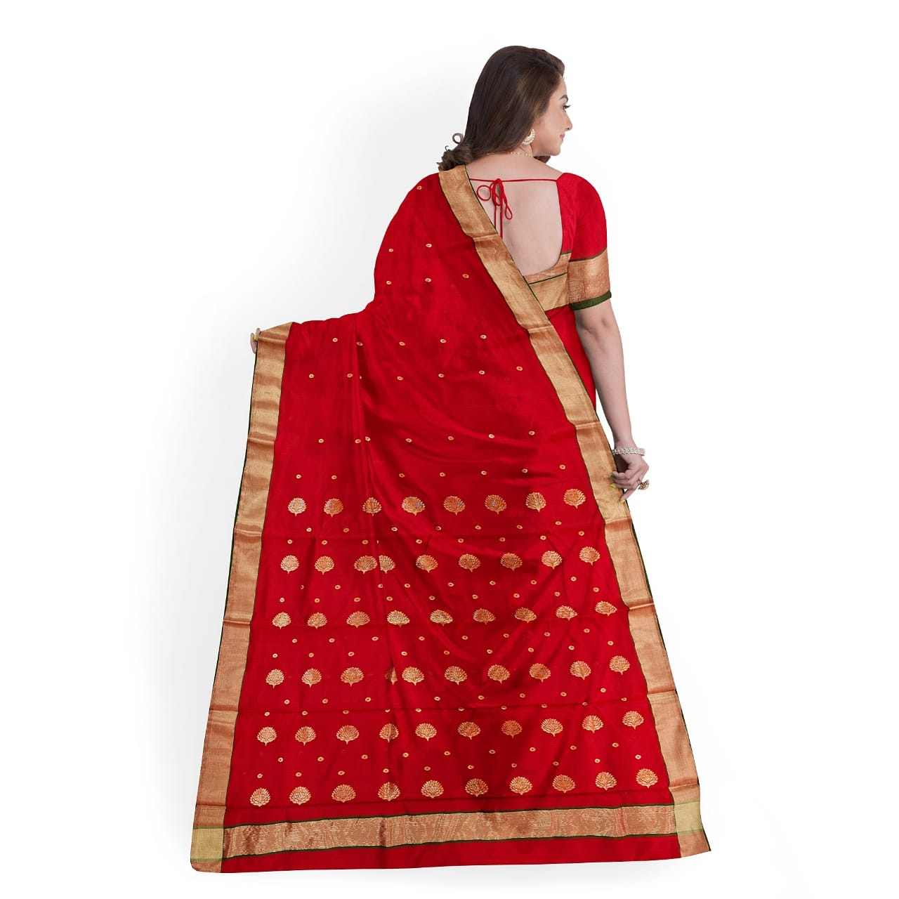 Chanderi Cotton Silk Saree Red with Golden Jari CSS-003