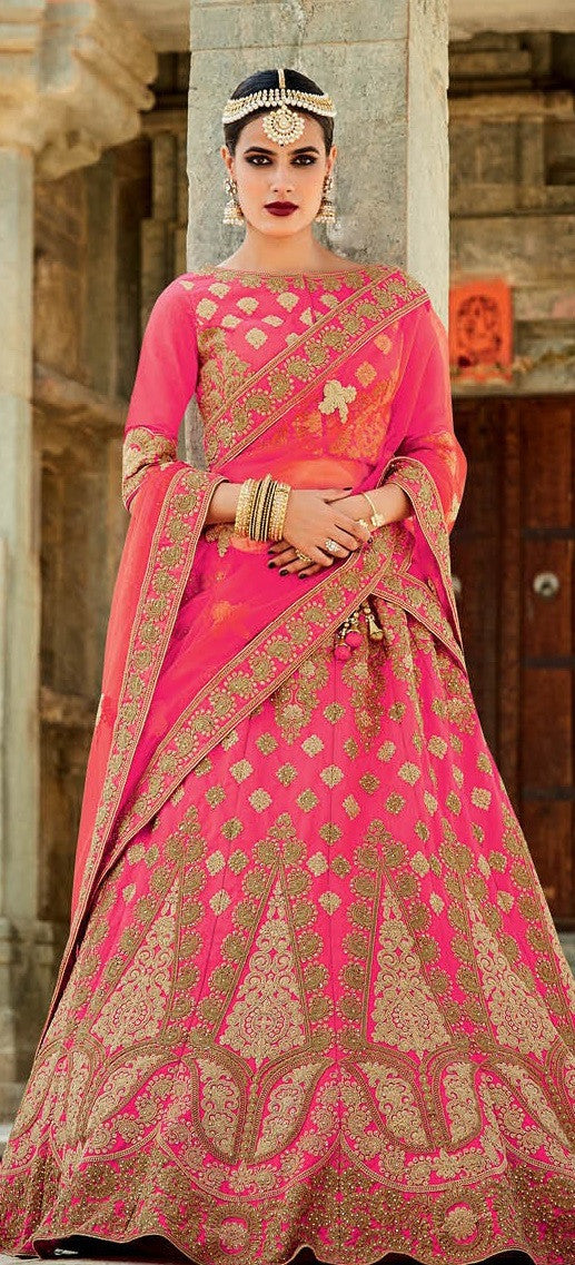 Net Fabric Wedding Lehenga Choli in Golden Colour.