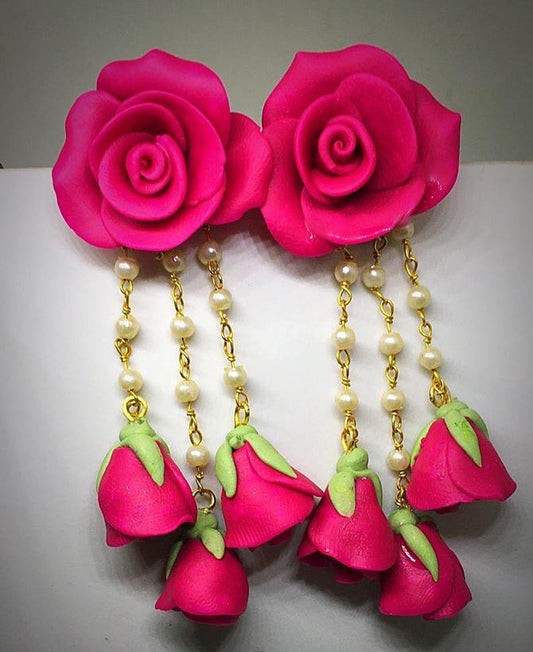 Magenta Pink Sunflower Polymer Clay Earrings