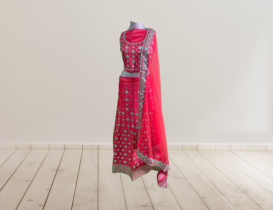 Rudra creation Semi Stitched Satin Embroidered Work Bridal Lehenga choli